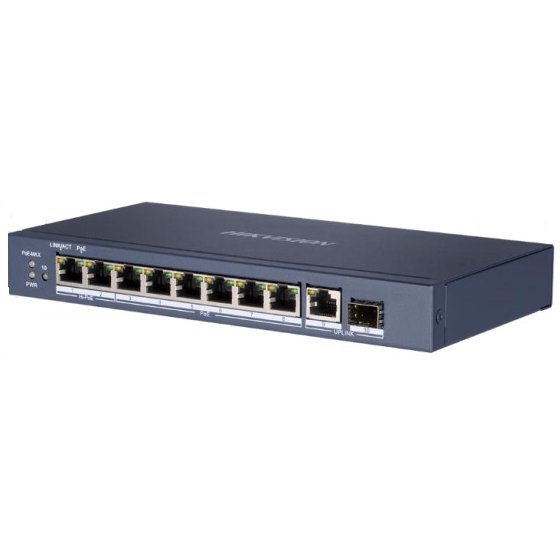 Switch 8 porturi PoE Gigabit Hikvision DS-3E0510HP-E, fara management, 6 gigabit PoE, 2 gigabit Hi-PoE