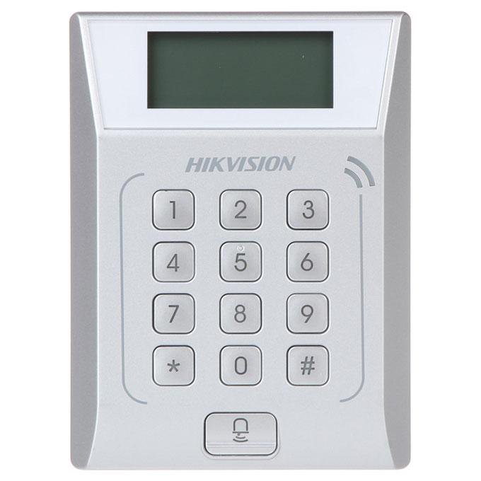 Cititor stand-alone cu tastatura si card Hikvision DS-K1T802E, cartele EM 125Khz, capacitate 3000 carduri si 10000 evenimente