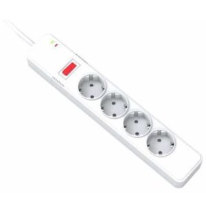 Prelungitor cu protectie Well, 4 prize, 3m, intrerupator, cablu 3×1.5mmp EXTS-4S3M-PROT/04-WL