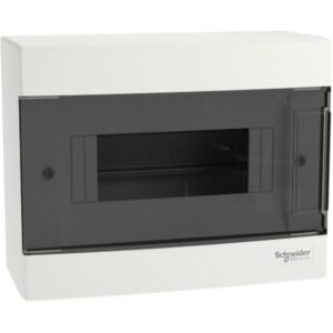 Tablou cu montaj aparent Easy9EU, 1×8 Module, usa fumurie, cu 2 blocuri terminale Schneider EZ9EUC108