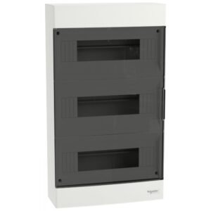 Tablou cu montaj aparent Easy9EU, 3×12 Module, usa fumurie, cu 2 blocuri terminale Schneider EZ9EUC312
