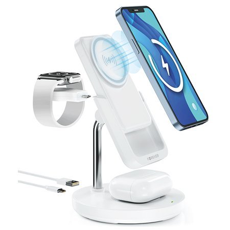 Statie incarcare 5 in 1 cu incarcare wireless magnetic – alb Forever GSM173083