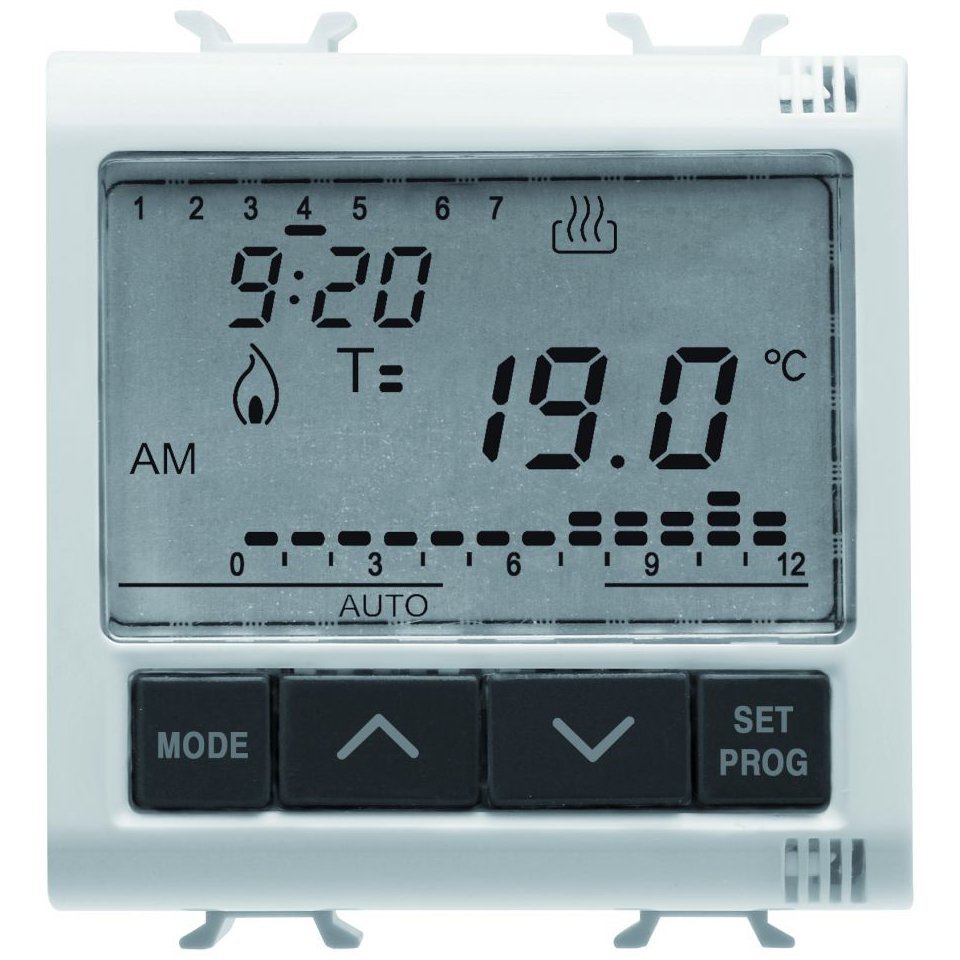 Termostat electronic cu programare zilnica/saptamanala 2 module Gewiss Chorus GW10703, alb