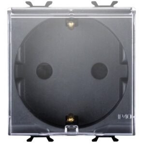 Priza cu capac transparent 2 module Gewiss Chorus GW12242, negru satin