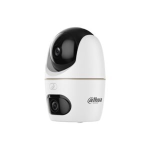 Camera supraveghere WiFi interior Dahua H3D‑3F, Dual‑Lens 3 + 3MP, Pan/Tilt 360, WiFi 6 Dual‑Band, Smart Dual Light, Detectie AI persoane si animale, Auto Tracking, Alarma sonora si luminoasa, Microfon si difuzor, H.265, Slot microSD