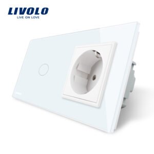 Intrerupator simplu cap scara / cap cruce + priza simpla Livolo rama din sticla