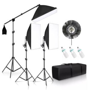 Kit 3 lumini foto-video cu 3 x 135W 5500K cu softbox, stative si husa – Default Title