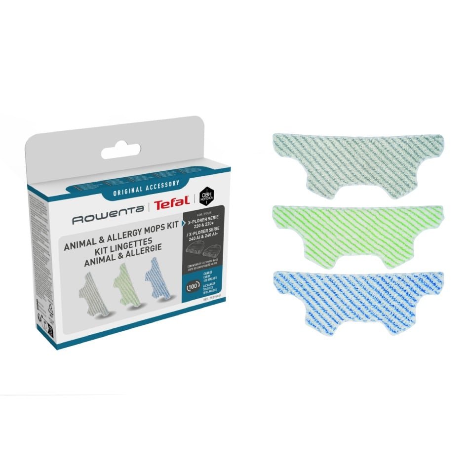 Kit 3 mopuri din microfibra Rowenta ZR294001  compatibil cu aspiratoarele robot Rowenta X-Plorer 220  220+  240 AI  240 AI+  seriile RR94xx  RR96xx