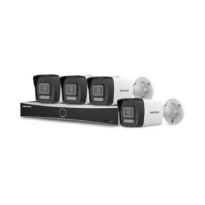 Sistem supraveghere IP exterior basic HikVision KIT-HIK-B4EXT4MP-HL30M-POE, 4 camere, 2 MP, 2.8 mm, IR / lumina alba 30 m, PoE