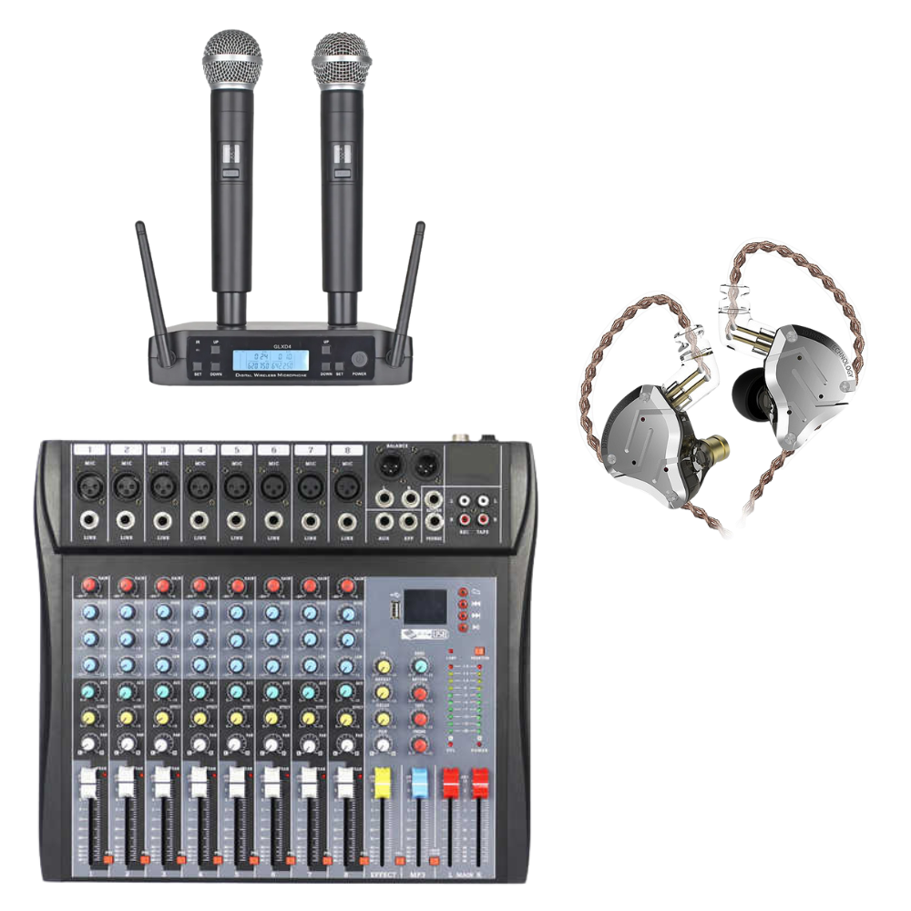 Kit Live III Mixer audio 8 canale + Set microfon wireless dual + Casti monitorizare in-ear – Default Title