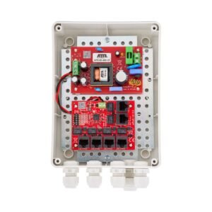 Kit switch PoE pentru 5 camere IP ATTE Power IP-5-11-M2, 6 porturi, 96 W, cutie exterior ABOX-M2, long range, sigurante electronice, sursa alimentare