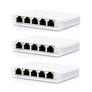 Kit switch Gigabit Ubiquiti UniFi Switch Flex Mini, 5 porturi, 10 Gbps, Layer 2, PoE, cu management, 3 bucati