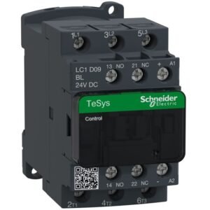 Contactor Tesys D 3P(3 NO) – AC-3 – 440V 9A, aux 1NO + 1NC, bobina la 24VDC Schneider LC1D09BL