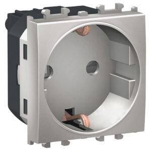 Priza 2P+E 2 module cu obturatoare Schneider Easy Style LMR5210004, argintiu