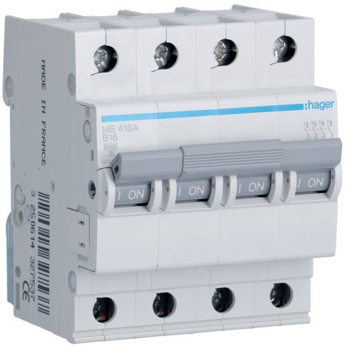 Siguranta automata 4P 6A 6kA curba B Hager MB406A