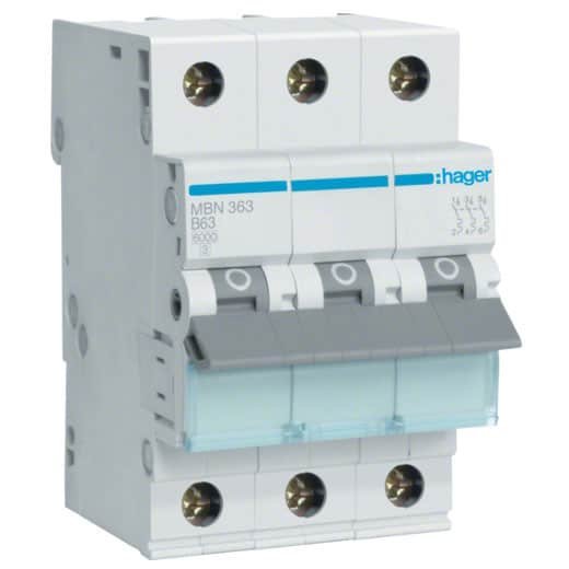 Siguranta automata 3P 63A 6kA curba B Hager MBN363
