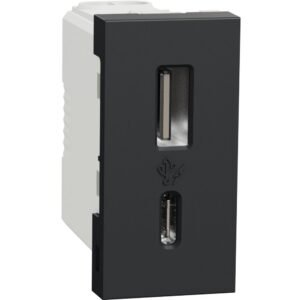 Priza USB 1m tip A + C (15W) Schneider Noua Unica NU301654, antracit