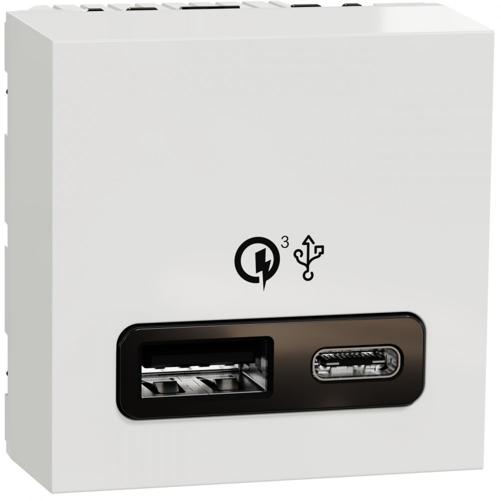 Incarcator rapid USB dublu A+C 18W 2 module Schneider Noua Unica NU301918, alb