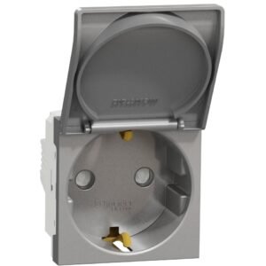 Priza 2P+E 16A cu capac si obturatoare Schneider Noua Unica NU303730TA, aluminiu