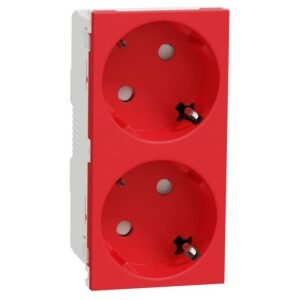 2xPriza modulara 2P+E, fara surub cu obturator Schneider Noua Unica NU306603, rosu