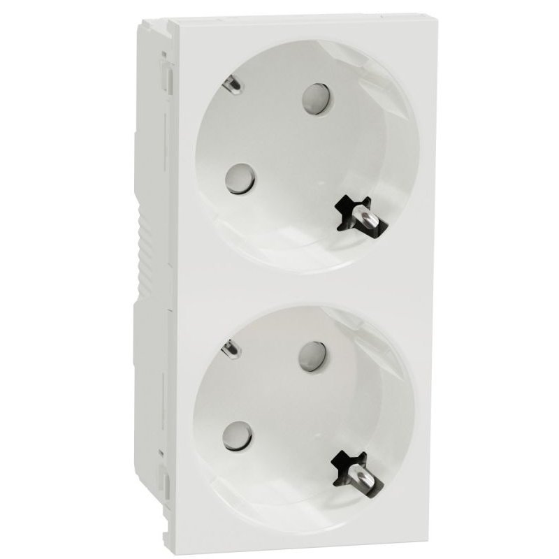 2xPriza modulara 2P+E, fara surub cu obturator Schneider Noua Unica NU306618, alb