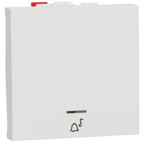 Intrerupator revenire 10A 2 module simbol sonerie indicator luminos Schneider Noua Unica NU320618CN, alb