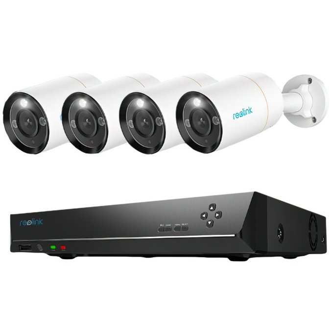 Sistem supraveghere IP exterior Reolink NVS8-12MB4, 4 camere, 12 MP, IR 30 m, 2.8 mm, microfon, HDD 2 TB