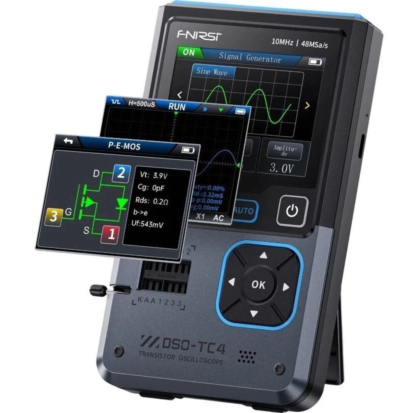Osciloscop digital portabil cu generator de semnale, tester tranzistori, 48MSa/s, 10MHz, FNIRSI DSO-TC4 / OSCIL-DSOTC4-FNR 5948636047554 / 59070855271