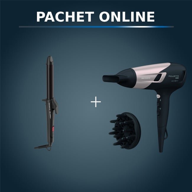 Pachet PROMO Ondulatorul Rowenta Karl Lagerfeld CF321LF0 si Uscător de păr Rowenta Studio Dry Glow CV5831F0