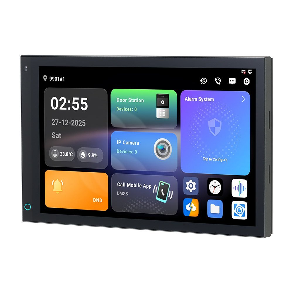 Panou de control cu ecran tactil smart IP WiFi Dahua SCP3042A-BZ-S, 2 fire, ecran 10.1 inch IPS, Zigbee, Android, 4GB RAM, difuzor, slot card, interior, PoE