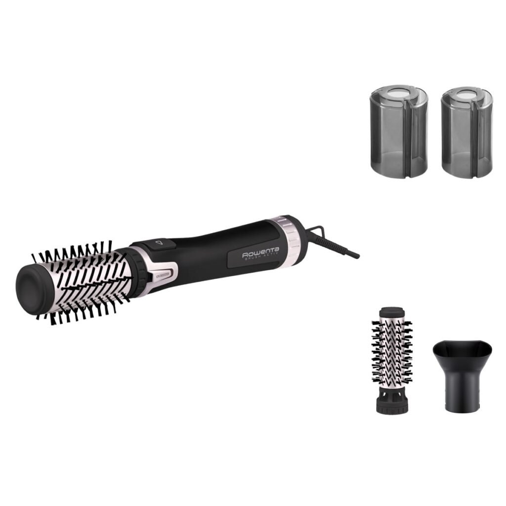 Perie rotativa Rowenta Brush Activ’ Dry & Style CF9550F0  1000 W  generator de ioni  jet de aer rece  inel de agatare  negru