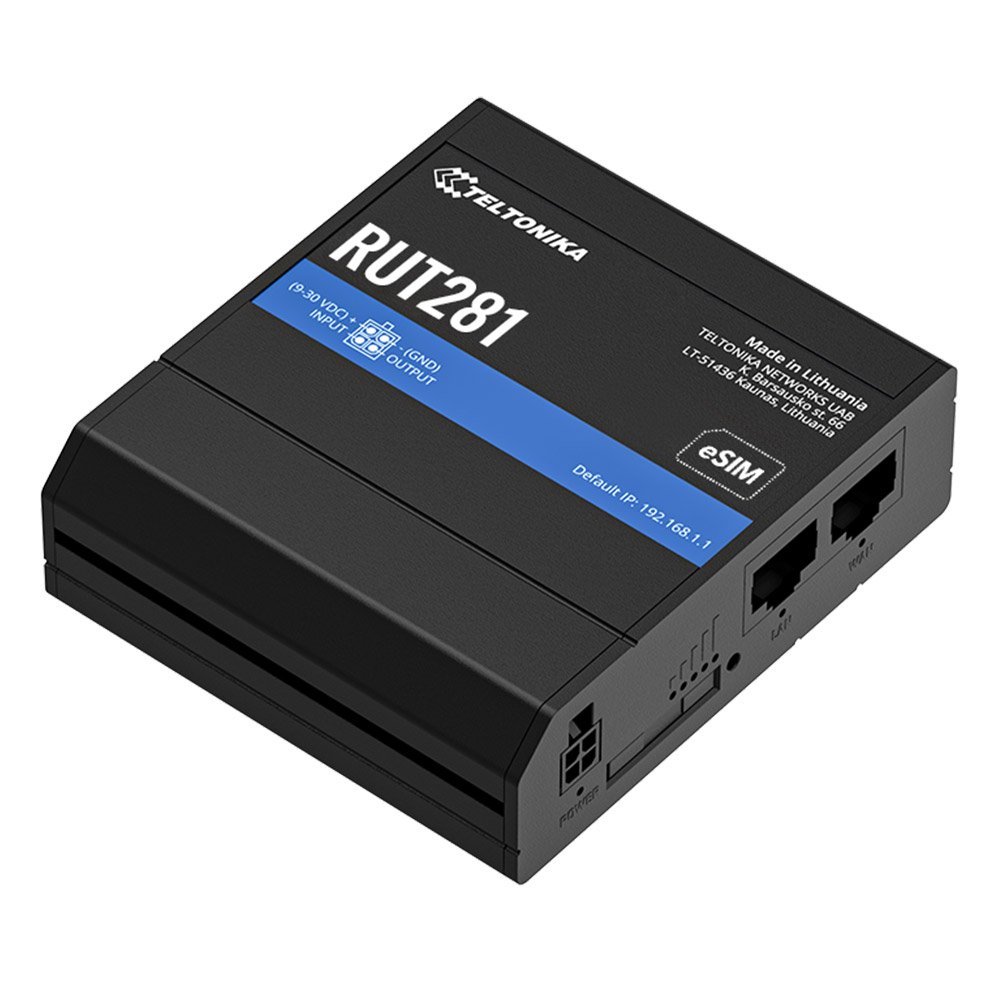 Router 4G LTE industrial Teltonika RUT281, WiFi 4, Cat 4, SIM / eSIM, failover WAN, I/O, 2x porturi Ethernet 10/100 Mbps, PoE pasiv, management de la distanta