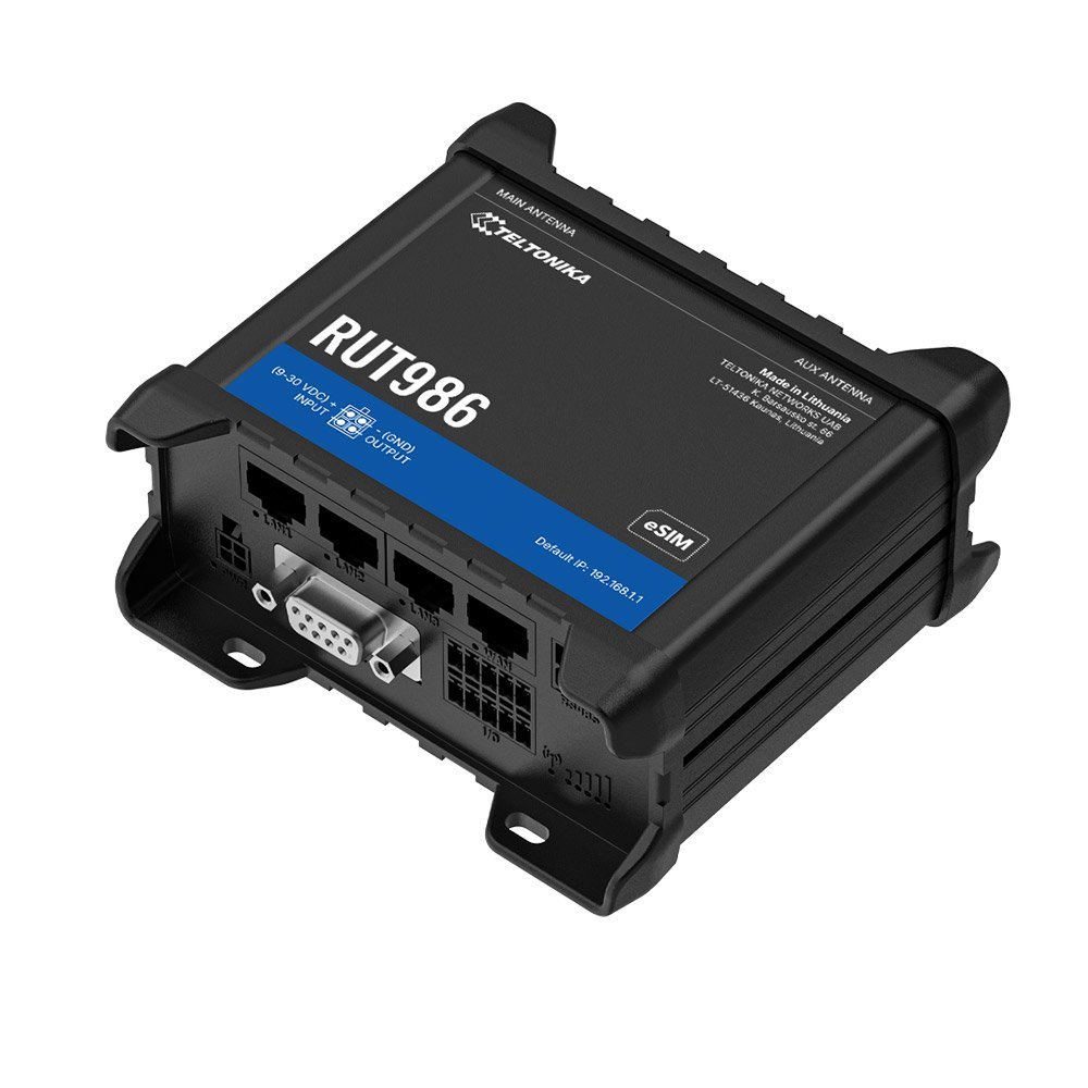 Router 4G LTE industrial Teltonika RUT986, WiFi, Cat 4, dual SIM / eSIM, 4x porturi Ethernet 10/100 Mbps, RS232 / RS485, GNSS, I/O, PoE pasiv, management de la distanta