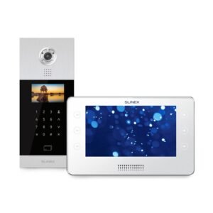 RESIGILAT – Kit videointerfon IP Slinex SHAN-KIARA-W, acces prin cartela MF/Cod PIN, 1 MP, ecran post interior 7 inch, 30 poze/mesaje vocale, 1 familie