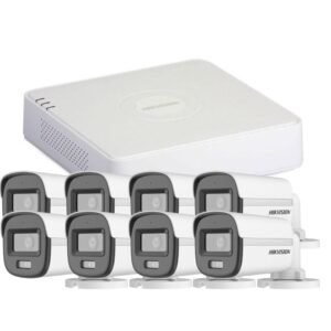 Sistem supraveghere exterior Hikvision ColorVu Hybrid Light KIT-HK-8EXT2MP20IRLA, 2 MP, 2.8 mm, IR/lumina alba 20 m, microfon