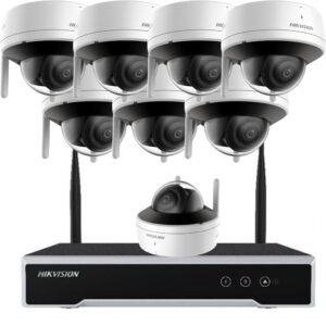 Sistem supraveghere exterior IP WiFi Hikvision KIT-HK-WF-8INT2MP30IR-A, 8 camere, 2 MP, 2.8 mm, IR 30 m, slot card, microfon si difuzor