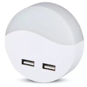 Lampa veghe rotunda cu senzor lumina 3000K alb cald + 2USB V-TAC SKU-505