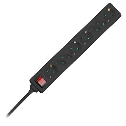 Prelungitor 8 cai cu intrerupator 1.5M( 3G1.5MM2) – negru V-TAC SKU-8773