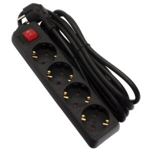 Prelungitor 4P 1.5m, 3×1.5mm2, cu intrerupator, negru Strohm SM-4PK-1.5M-BK-1.5MM