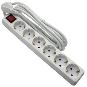 Prelungitor 6P 1.5m, 3×1.5mm2 cu intrerupator, alb Strohm SM-6PK-1-5M-WH-3X1.5
