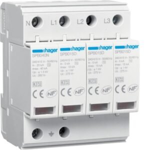 Descarcator supratensiune 4P T2 TNS/TT Uc 275V In 5kA Imax 15kA Hager SPB415D