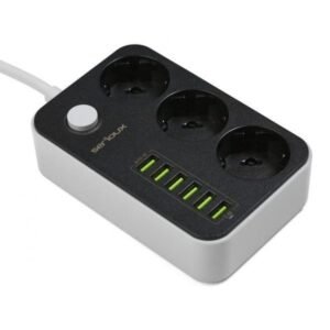 Prelungitor cu protectie Serioux, 3 prize schuko, input 100-240V, 50- 60Hz, output (Total): 2500W – 10A, 6 porturi USB, USB Output SRXP-PS36B
