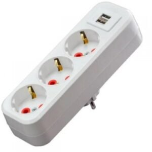 Stecher triplu Schuko Starke ST01410, 16A 2P+E cu 2xUSB alb
