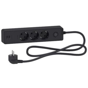 Prelungitor Unica 2P+E, 3prize + 2 USB + intrerupator, 1.5m cu obturatoare Schneider ST943U1B, antracit