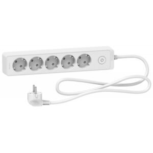 Prelungitor Unica 2P+E, 5 prize + intrerupator, 1.5m,alb Schneider ST9451W