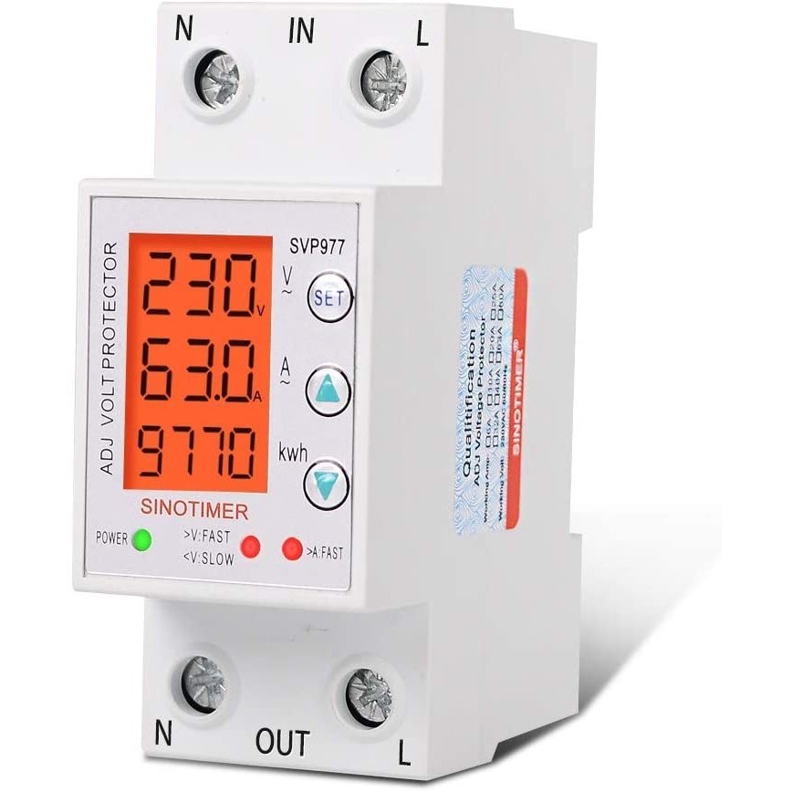 Releu siguranta digitala de protectie tensiune, Sinotimer, programabil intre 1-80A, 220V, recuperare automata, SVP-977 SVP977L-80A