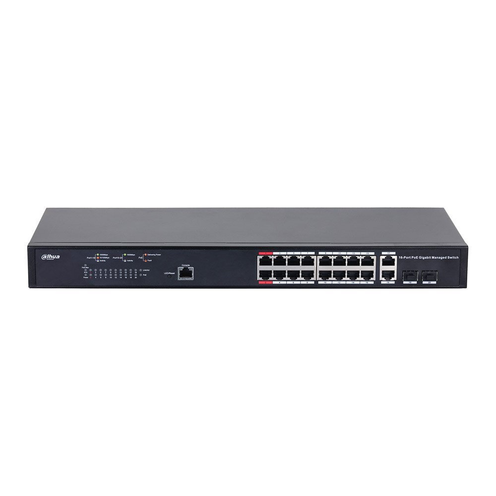 Switch cu 18 porturi Dahua PFS4218-16GT-130, MAC 16K, 56 Gbps, cu management, PoE