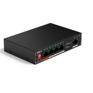 Switch cu 5 porturi Dahua SF1005P, 4 porturi PoE, 1 port Hi-PoE 10/100Mbps, 1.8 Gbps, PoE watchdog, buget 60W, fara management