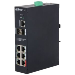 Switch cu 8 porturi Gigabit Dahua HS4208-4GT-90, 4 porturi PoE, 2 porturi SFP uplink 10/100/1000Mbps, 16Gbps, buget PoE 90W, cu management