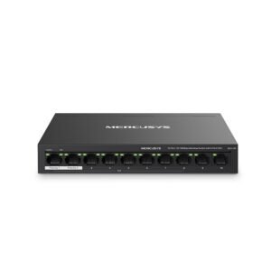 Switch cu 10 porturi Mercusys MS110P, 2000 MAC, 10/100Mbps, 8 porturi PoE+, buget PoE 65W, fara management